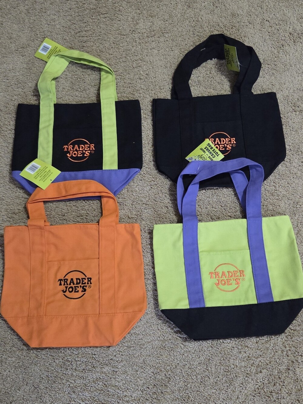 Trader Joe's Canvas Tote Bag - Fall 2026 - Lime Green, Orange, Black, Purple